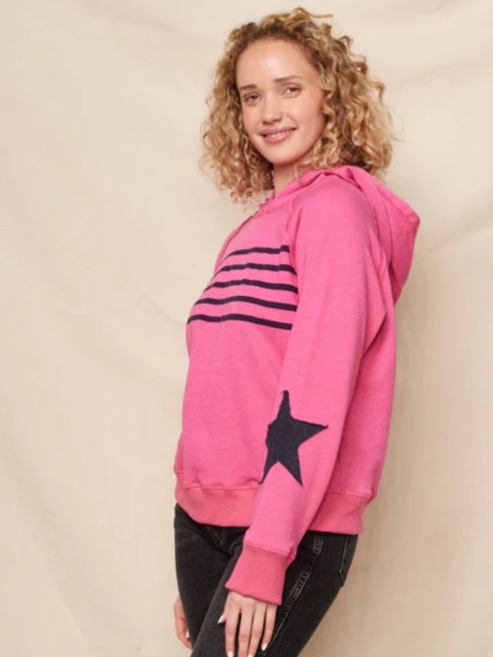 Sundry Stripes Raglan Hoodie in Jazzie Rosę, Pullover, Size Large